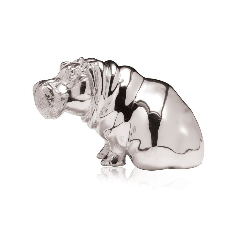 Hippo Male Sitting Sculpture in Sterling Silver