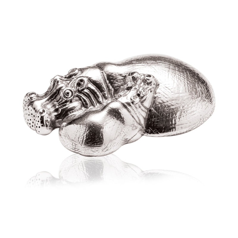 Hippo Mother & Baby Flat Paperweight in Sterling Silver