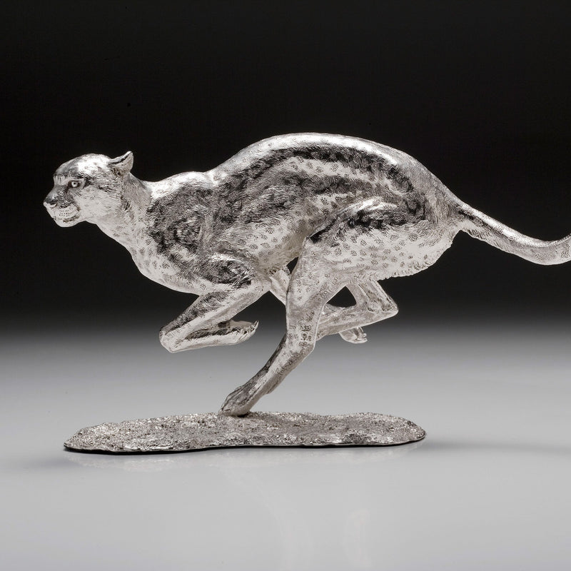 The Hunting Cheetah & Gazelle Sculptures in Sterling Silver