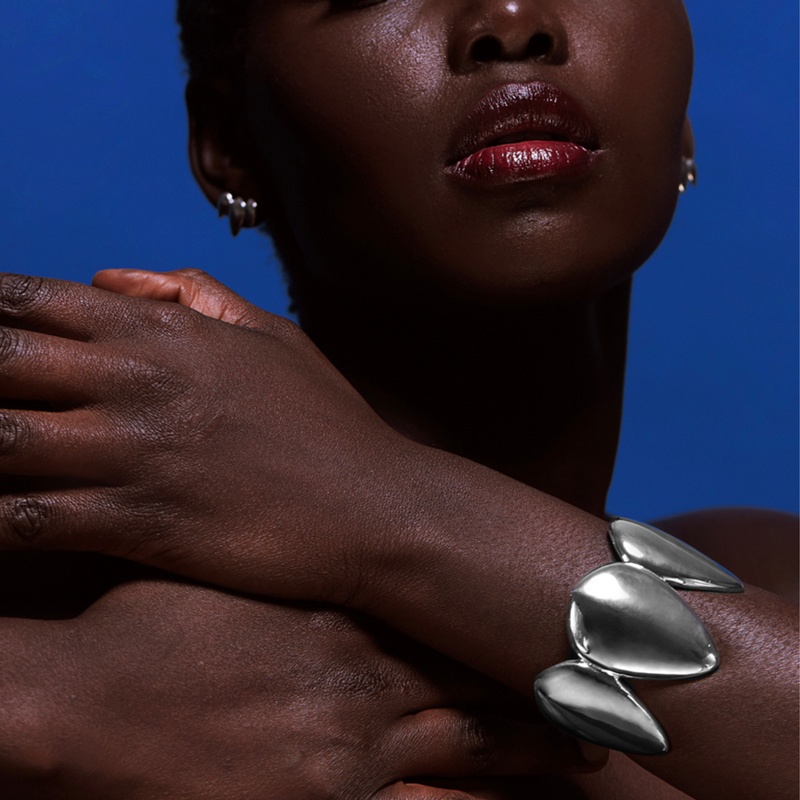 Pangolin Queen Cuff in Sterling Silver on Model Shoot