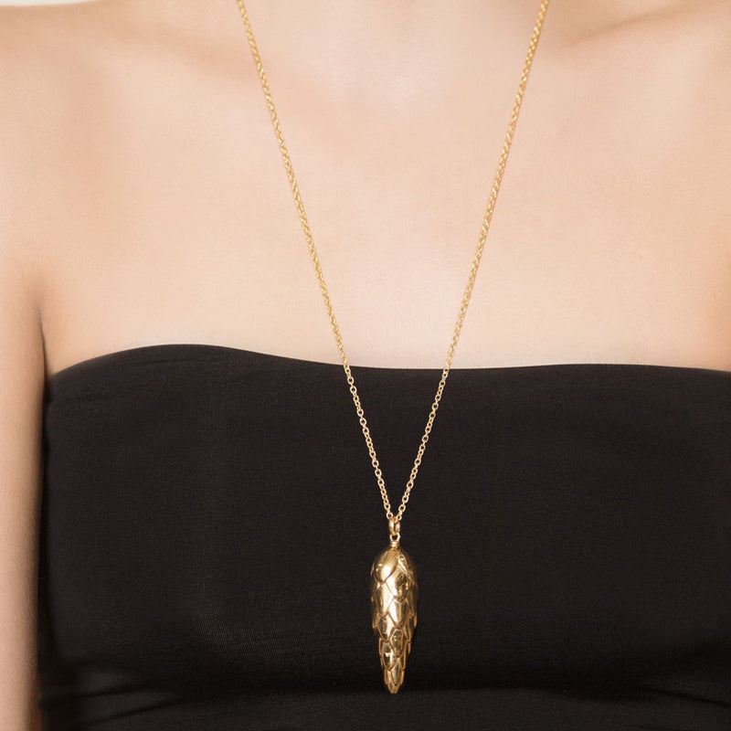 Model Wearing Pangolin Scale Pendant Large in 18ct Gold