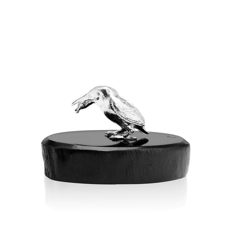 Kingfisher Sculpture in Sterling Silver on Zimbabwean Blackwood base - Miniature