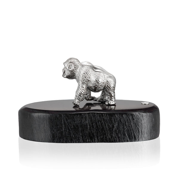 Gorilla Sculpture in Sterling Silver on Zimbabwean Blackwood base - Miniature