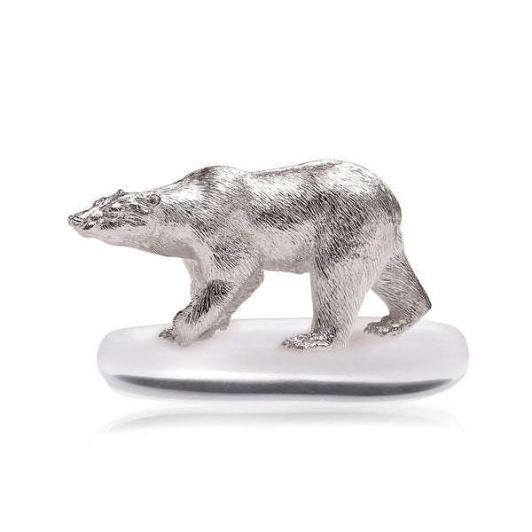 Polar Bear Walking Sculpture in Sterling Silver - Small 