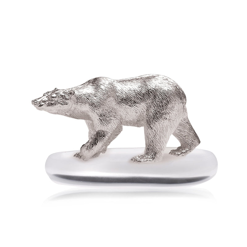 Polar Bear Walking Sculpture in Sterling Silver - Small 