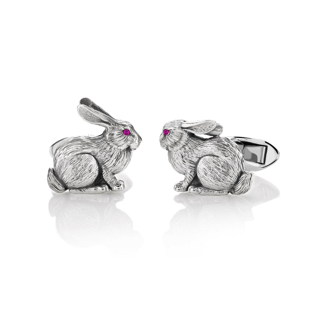 Rabbit Ruby Eyes Cufflinks in Silver