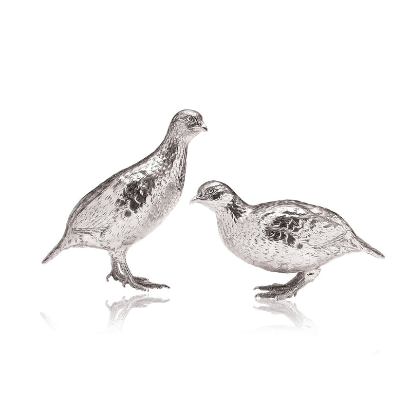 Red-Legged Partridge Pair Sculptures in Sterling Silver