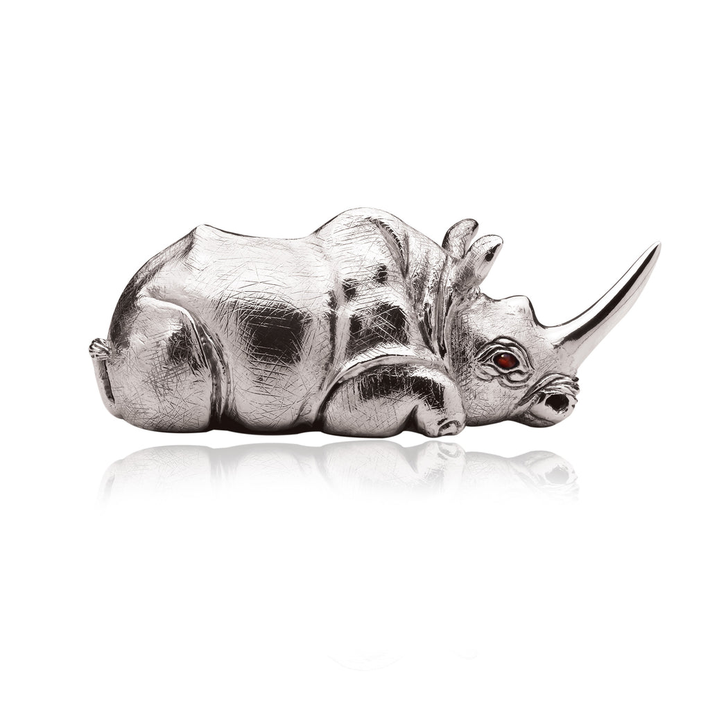 Rhino with Tiger Eyes Paperweight in Silver