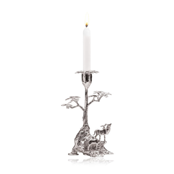 Root Tree & Kudu Candle Holder in Sterling Silver