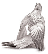 Saker Falcon Mantling & Houbara Bustard Sculpture in Sterling Silver
