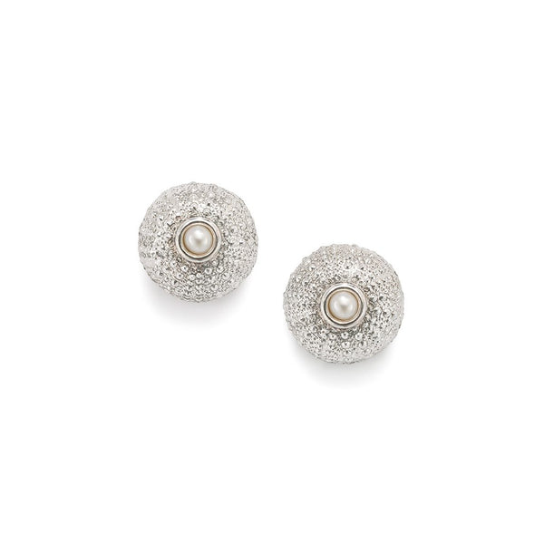 Sea Urchin Stud Earrings Pearl in Sterling Silver