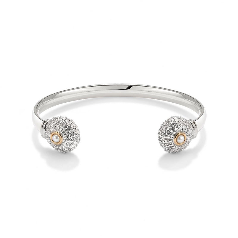 Sea Urchin Wire Cuff in Pearl in Sterling Silver and 18ct Gold