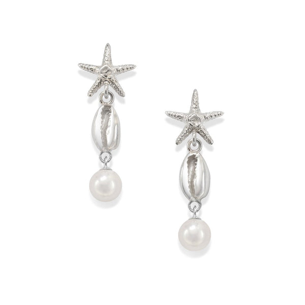 Starfish Cowrie Drop Earrings in Sterling Silver
