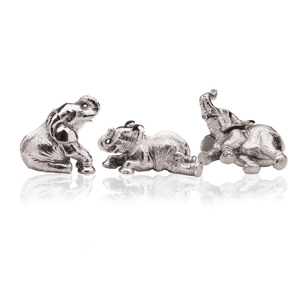 Swimming Elephant Trio Paperweights in Sterling Silver