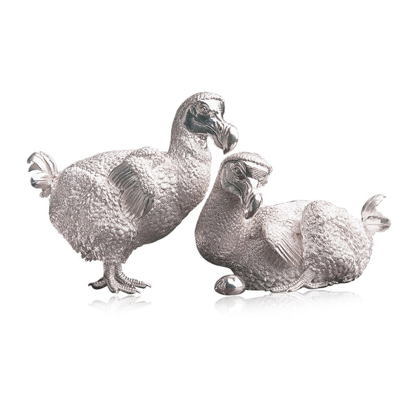 The Dodo Pair & Egg Sculpture in Sterling Silver