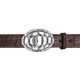 Tortoise Belt Buckle in Sterling Silver and Brown Crocodile Skin Leather Belt Strap
