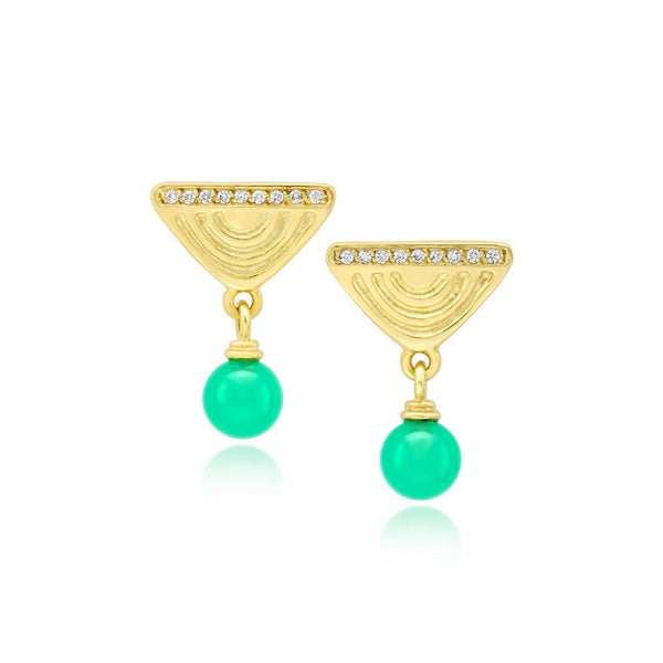 Vakadzi Drop Earrings with Diamond and Chrysoprase in 18ct Gold by Patrick Mavros