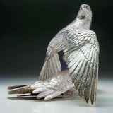 Saker Falcon Mantling & Houbara Bustard Sculpture in Sterling Silver