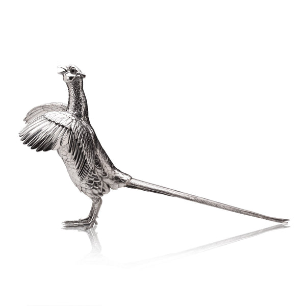 Pheasant Pair Male Sculpture in Sterling Silver - Small
