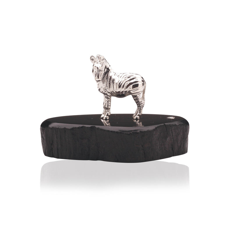 Zebra Sculpture in Sterling Silver on Zimbabwean Blackwood base - Miniature